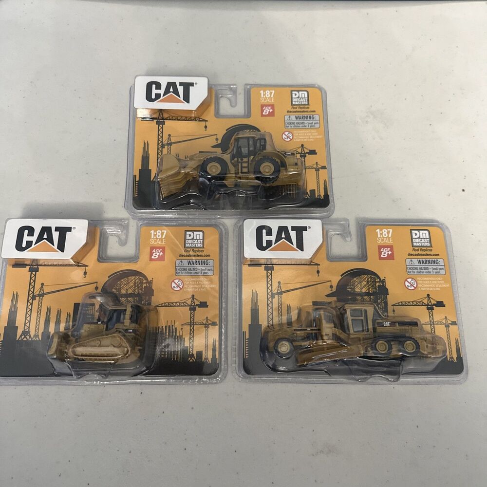 Lot of 3 CAT Tractor Grader Loader 1:87 Construction Die Cast Machines Brand New